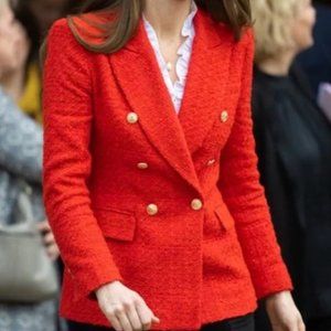 Red Zara tweed textured blazer jacket